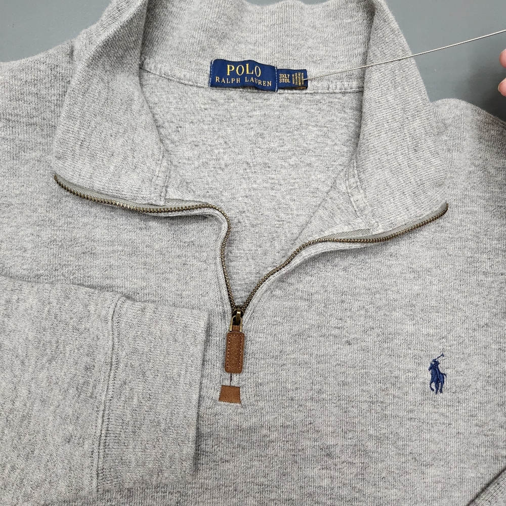 POLO RALPH LAUREN Sweater Men 3XLT Gray 1/4 Zip Cotton Knit Pullover